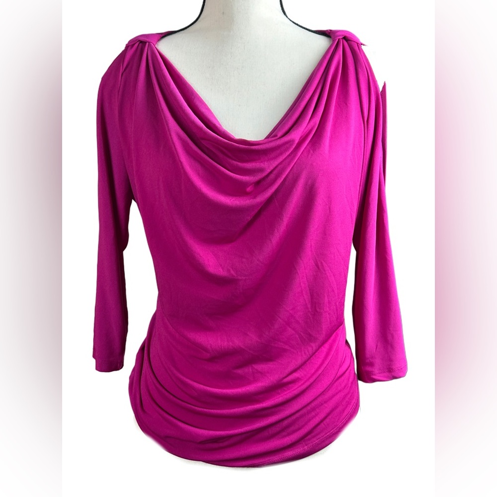 Jones New York Signature Cutout Shoulder Drape Neckline 3/4 Sleeve / Small S